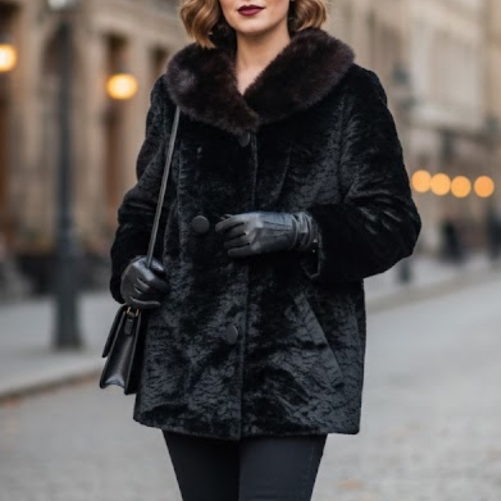 Vtg Jordan Marsh Styled by Winter Brown Mink Shawl Collar Textured Fur Coat M